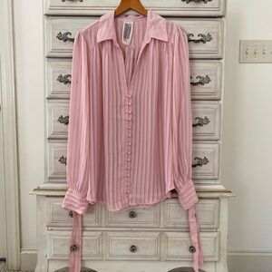 Free People Pink Pleated Button-Up Blouse